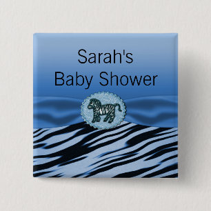 Badge Carré 5 Cm Baby shower bleu et noir de parties scintillantes