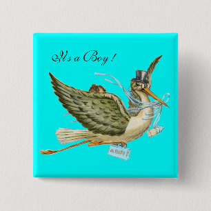 Badge Carré 5 Cm BABY SHOWER Bright Blue "It's a Boy"