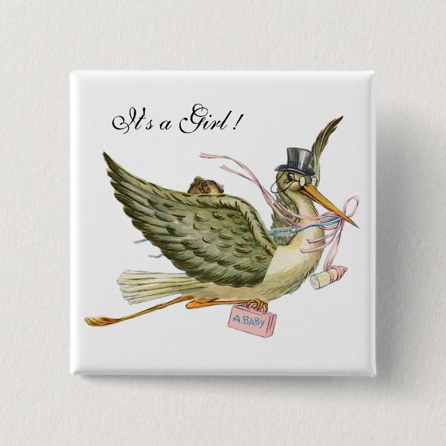 Badge Carré 5 Cm BABY SHOWER DE FILLE STORL, Rose blanc (Devant)