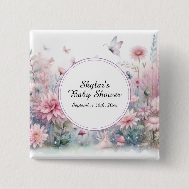 Badge Carré 5 Cm Baby shower de jardin de fées (Devant)