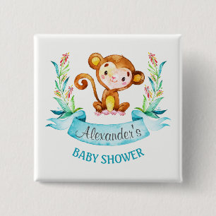 Badge Carré 5 Cm Baby shower de singe d'aquarelle