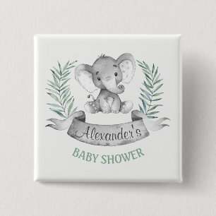 Badge Carré 5 Cm Baby shower d'éléphant aquarelle