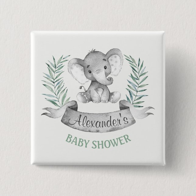 Badge Carré 5 Cm Baby shower d'éléphant aquarelle (Devant)