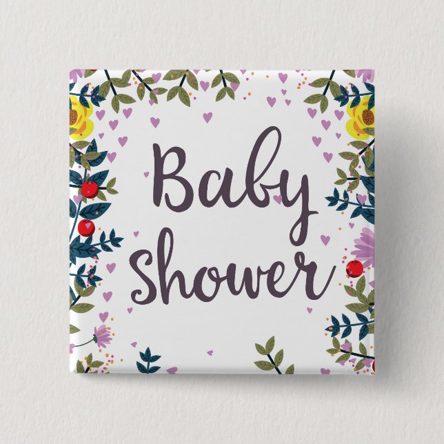 Badge Carré 5 Cm Baby shower Floral Invitation (Devant)
