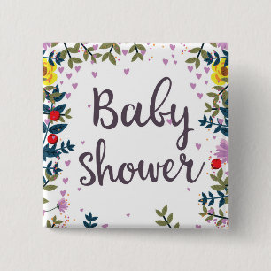Badge Carré 5 Cm Baby shower Floral Invitation