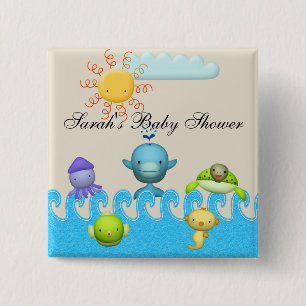 Badge Carré 5 Cm Baby shower mignon d'animaux de mer