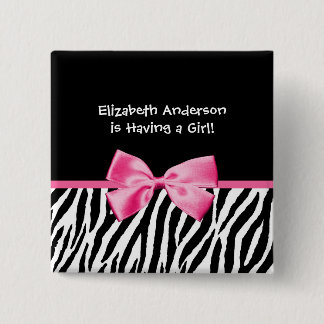 Badge Carré 5 Cm Baby shower rose et noir à la mode de fille