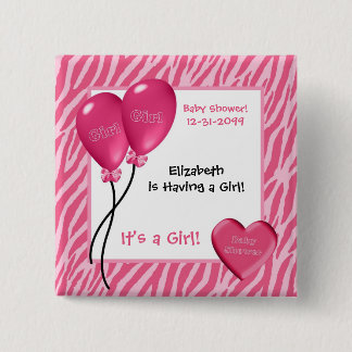 Badge Carré 5 Cm Baby shower rose Girly de fille d'impression de