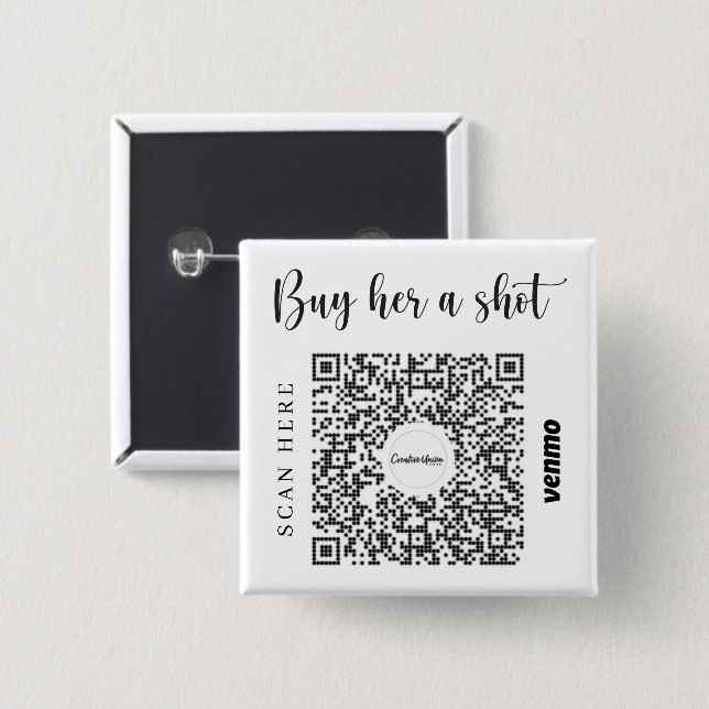 Badge Carré 5 Cm Bachelorette Venmo Code QR Acheter La Mariée A Boi (Devant & derrière)