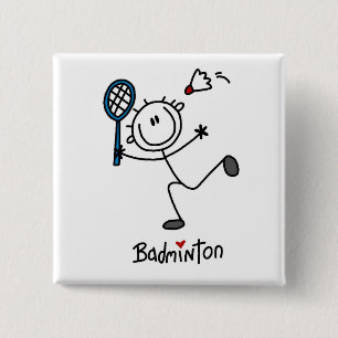 Badge Carré 5 Cm Badminton au personnage masculin simple