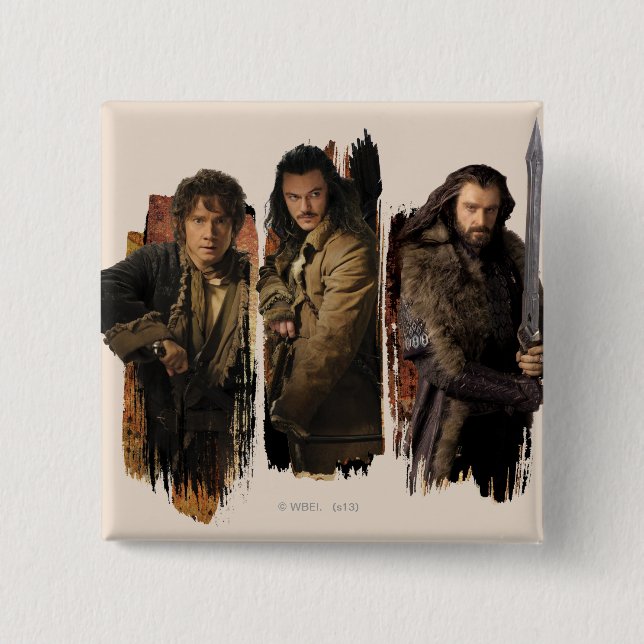 BADGE CARRÉ 5 CM BAGGINS™, BARD THE BOWMAN™ & THORIN OAKENSHIELD™ (Devant)