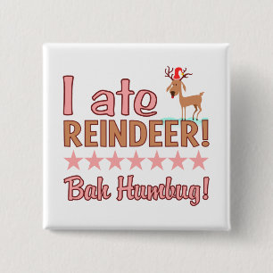 Badge Carré 5 Cm Bah Humbug Reindeer, bouton