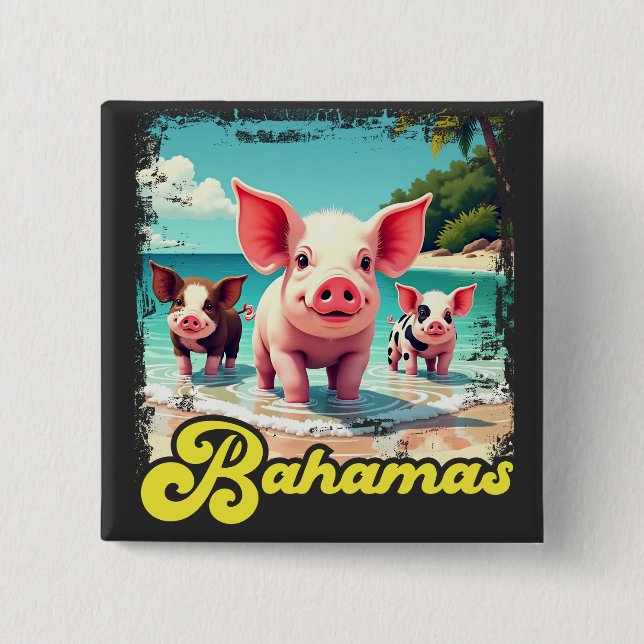Badge Carré 5 Cm Bahamas Pignoires - Exuma Pig Beach Adventure (Devant)
