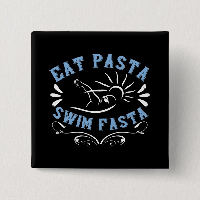 Badge Carré 5 Cm Baignade - Manger Pasta nager Fasta (Devant)