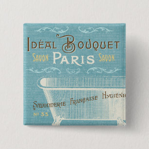 Badge Carré 5 Cm Baignoire française bleue et blanche
