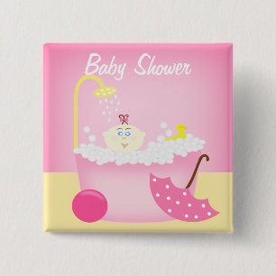 Badge Carré 5 Cm Baignoire Soudaine Baby shower rose
