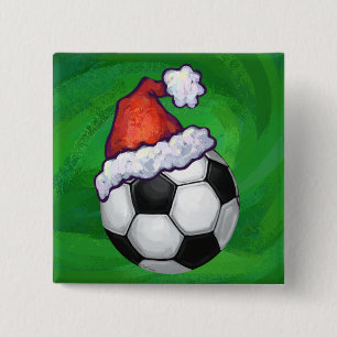 Badge Carré 5 Cm Bal de football Santa Chapeau sur Vert