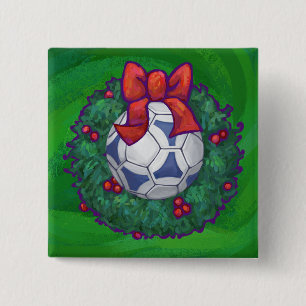 Badge Carré 5 Cm Bal de soccer blanc et bleu sur vert