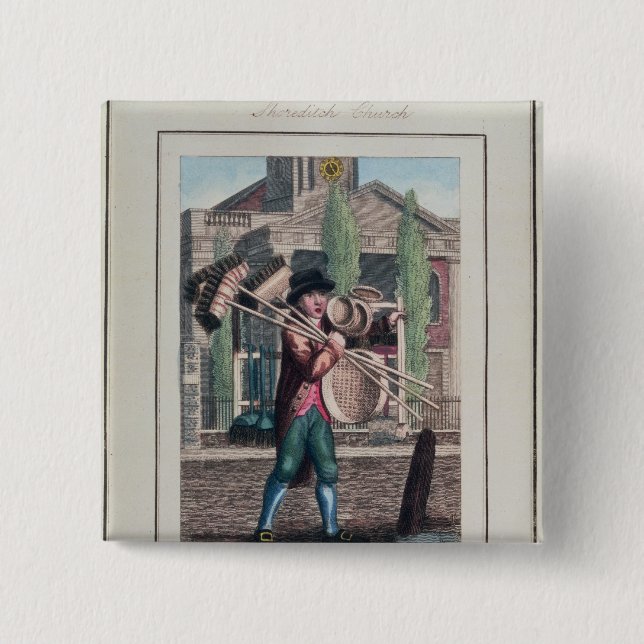 Badge Carré 5 Cm Balais de cheveux, église de Shoreditch (Devant)