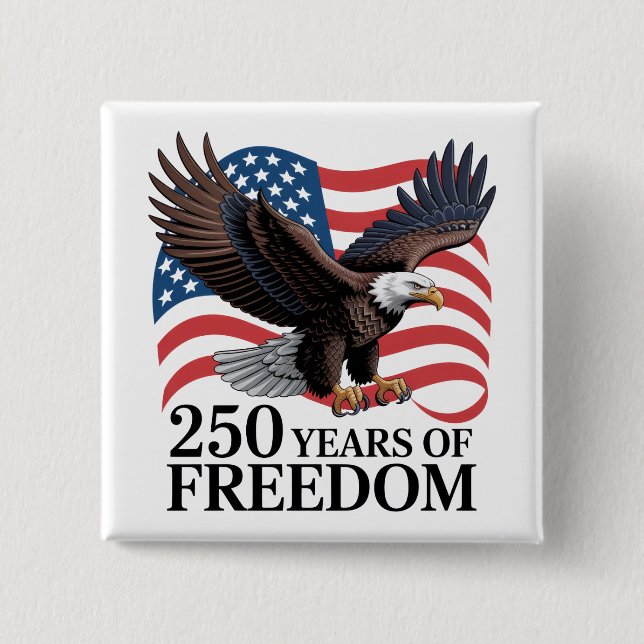 Badge Carré 5 Cm Bald Eagle American Flag 250 Years of Freedom (Devant)