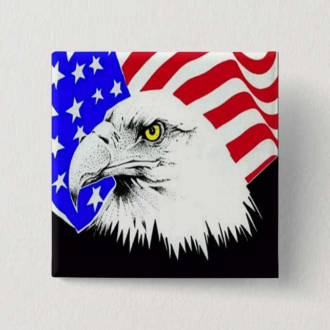 Badge Carré 5 Cm Bald Eagle et drapeau américain (Devant)