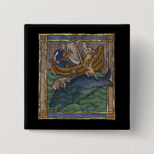 Badge Carré 5 Cm Baleine bestiaire médiévale c. 1270