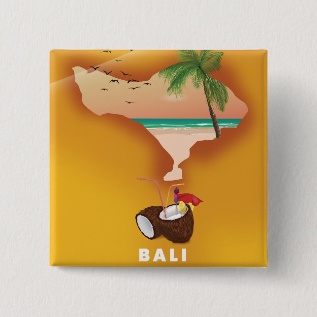 Badge Carré 5 Cm Bali illustrated map (Devant)