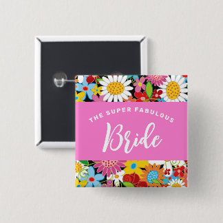Badge Carré 5 Cm Balise Fleurs de printemps BRIDE Nom de mariage du
