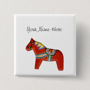 Badge Carré 5 Cm Balise Nom du cheval de Dala rouge