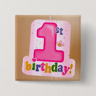 Badge Carré 5 Cm Balise rose 1er anniversaire sur la porte