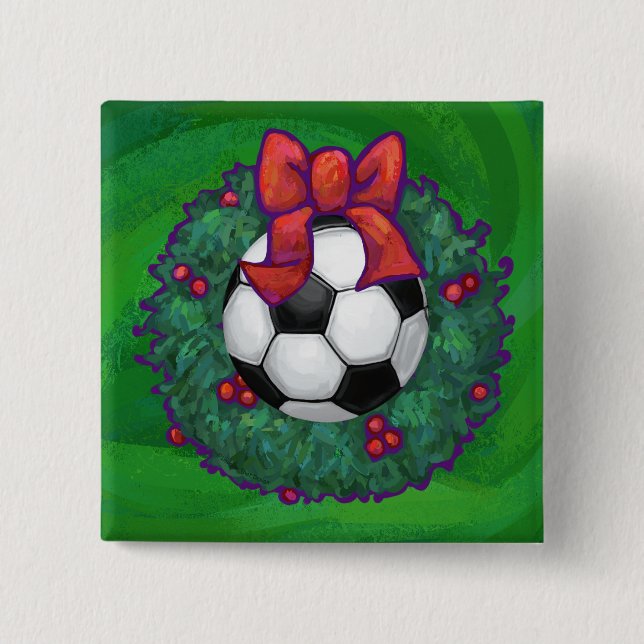 Badge Carré 5 Cm Balle de football Noël (Devant)
