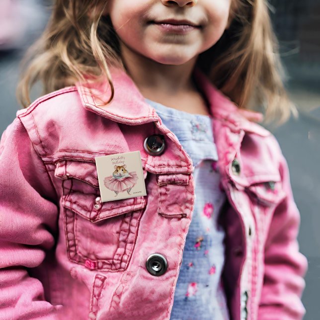 Badge Carré 5 Cm Ballerina Hamster Filles personnalisées Anniversai (Créateur téléchargé)