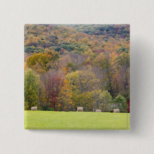 Badge Carré 5 Cm Balles de foin et feuillage d'automne, dans une fe
