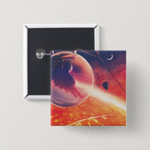 Badge Carré 5 Cm Ballon à air chaud extrême sur paysage volcanique