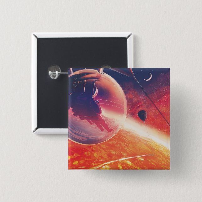 Badge Carré 5 Cm Ballon à air chaud extrême sur paysage volcanique (Devant & derrière)