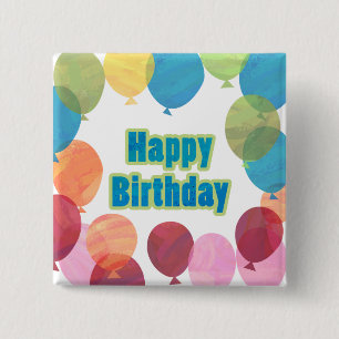 Badge Carré 5 Cm Ballons colorés Anniversaire