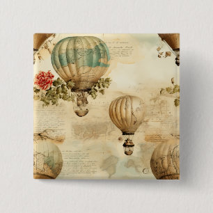 Badge Carré 5 Cm Balloon vintage à air chaud dans un paysage serein
