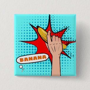 Badge Carré 5 Cm Banane dans le style Pop Art Rétro de la bande des