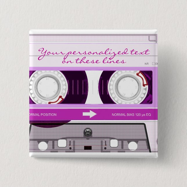 Badge Carré 5 Cm Bande de cassette - rose - (Devant)