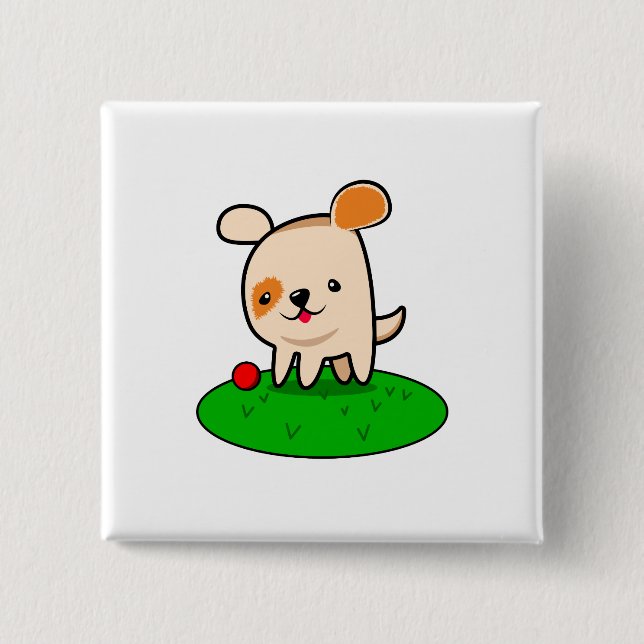 Badge Carré 5 Cm Bande dessinée mignonne de chiot (Devant)