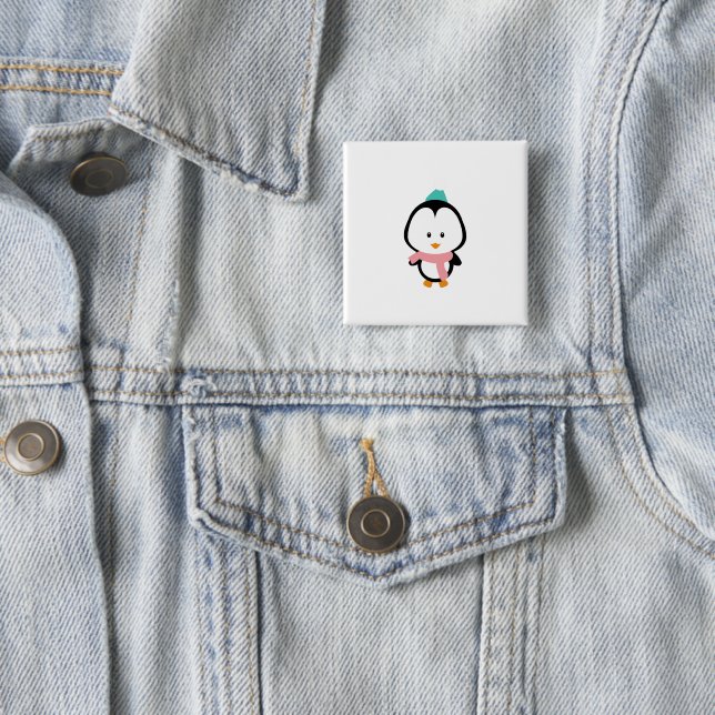 Badge Carré 5 Cm Bande dessinée mignonne de pingouin (En situation)