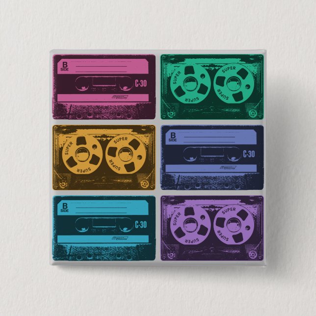 Badge Carré 5 Cm Bandes de cassettes colorées rétro (Devant)