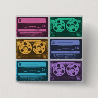 Badge Carré 5 Cm Bandes de cassettes colorées rétro