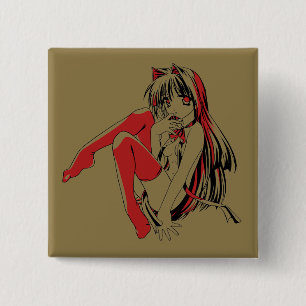 Badge Carré 5 Cm Bandes dessinées R & B, Anime Loli Chat Fille aux 