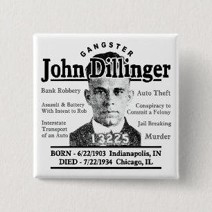 Badge Carré 5 Cm Bandit John Dillinger