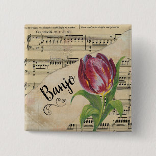 Badge Carré 5 Cm Banjo Elegant Tulip Partition Vintage