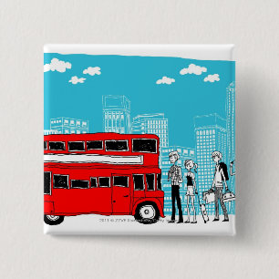 Badge Carré 5 Cm Banlieusards attendant à l'arrêt d'autobus