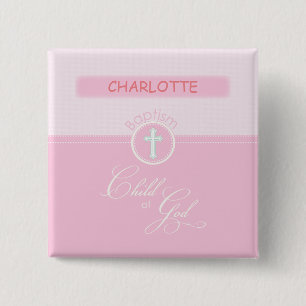 Badge Carré 5 Cm Baptême de la petite-fille, Nom personnalisé, Enfa