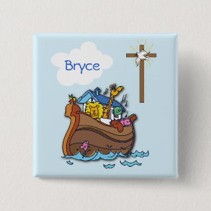 Badge Carré 5 Cm Baptême personnalisable de bébé Arche de Noé, garç