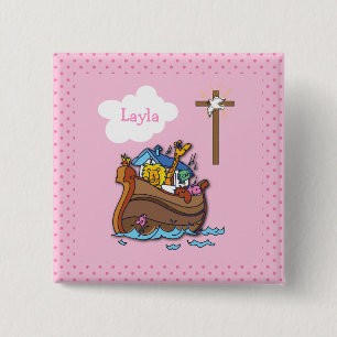 Badge Carré 5 Cm Baptême personnalisable de l'Arche de Noé, fille r